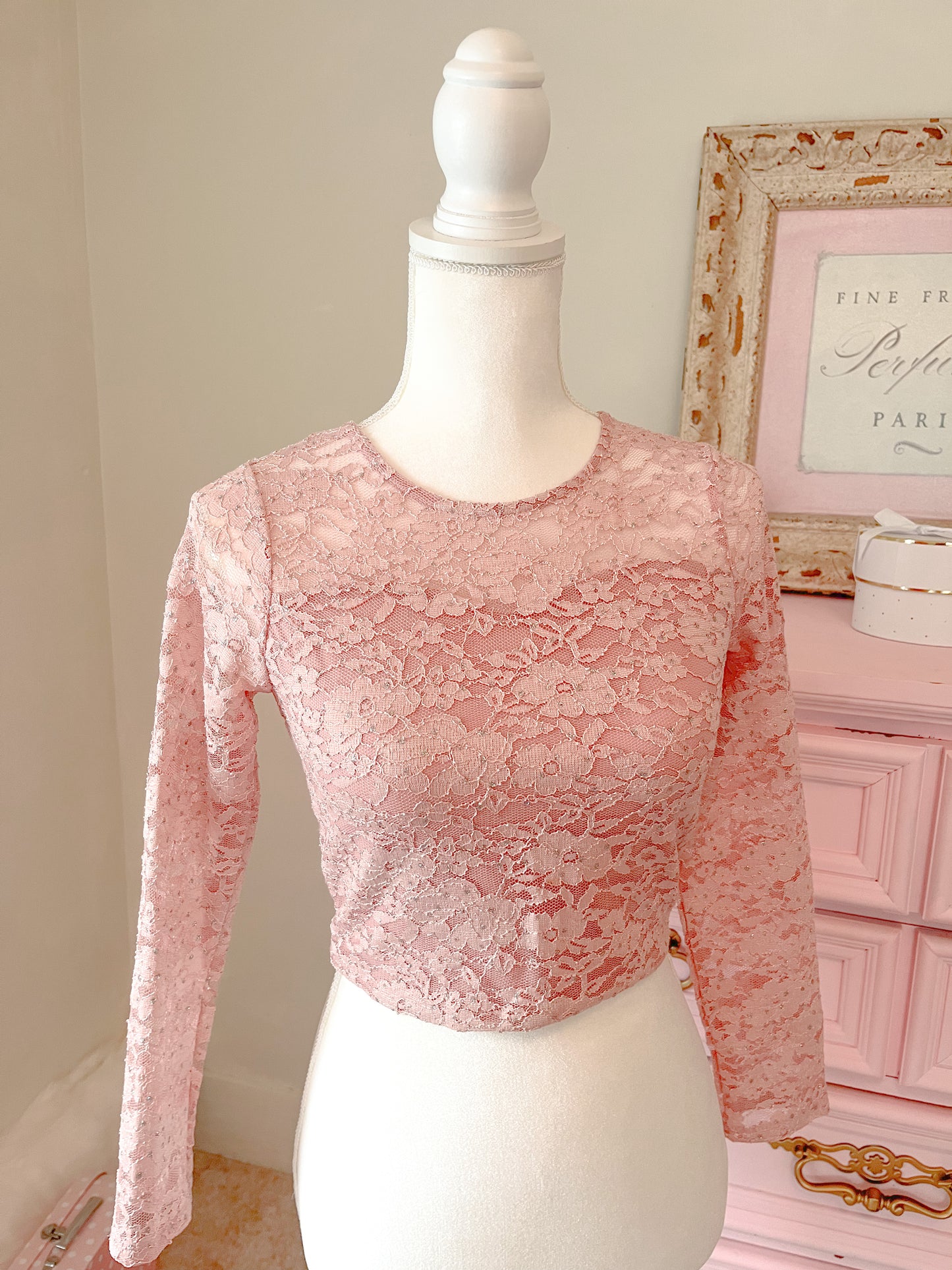 Pink Lace Sparkle Crop Top size extra small