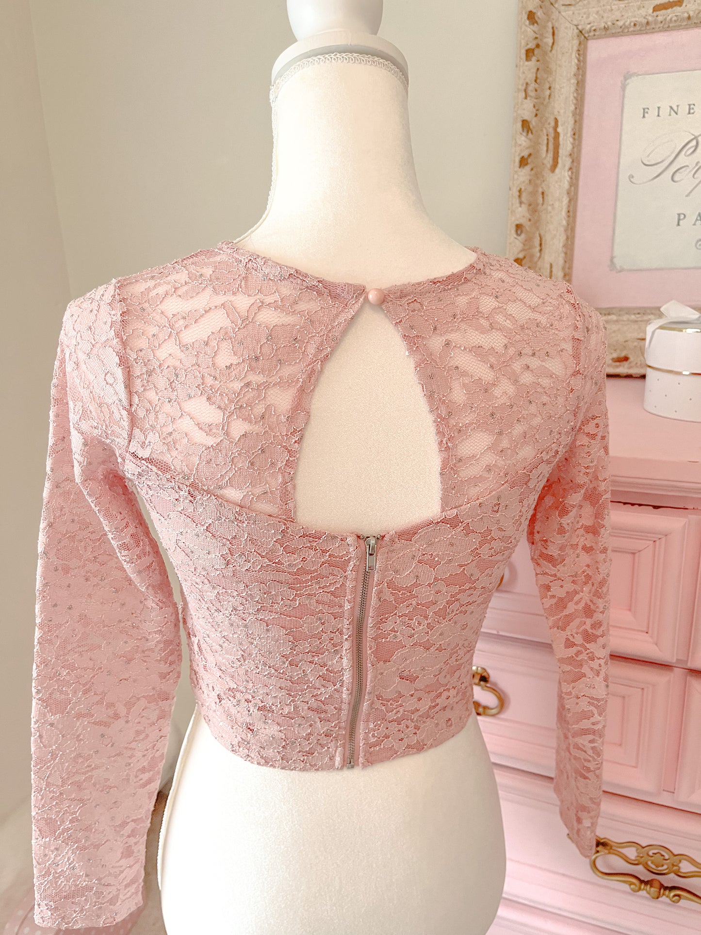 Pink Lace Sparkle Crop Top size extra small