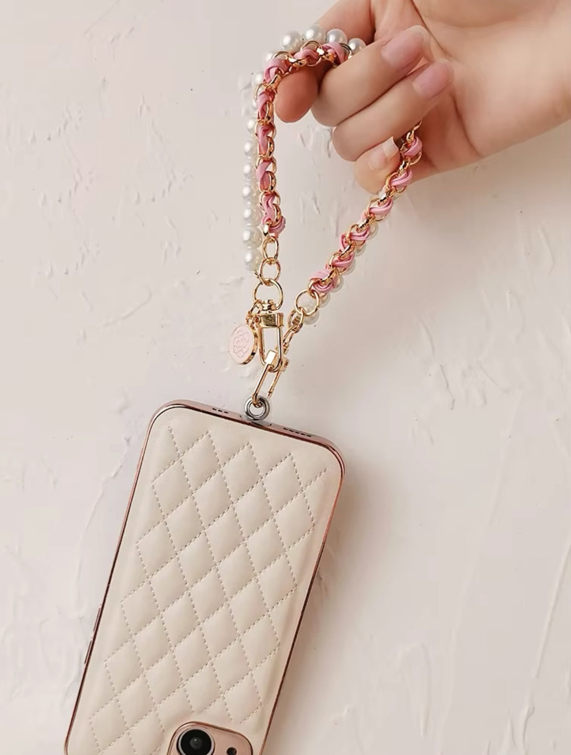 Pink and Pearl Phone Charm