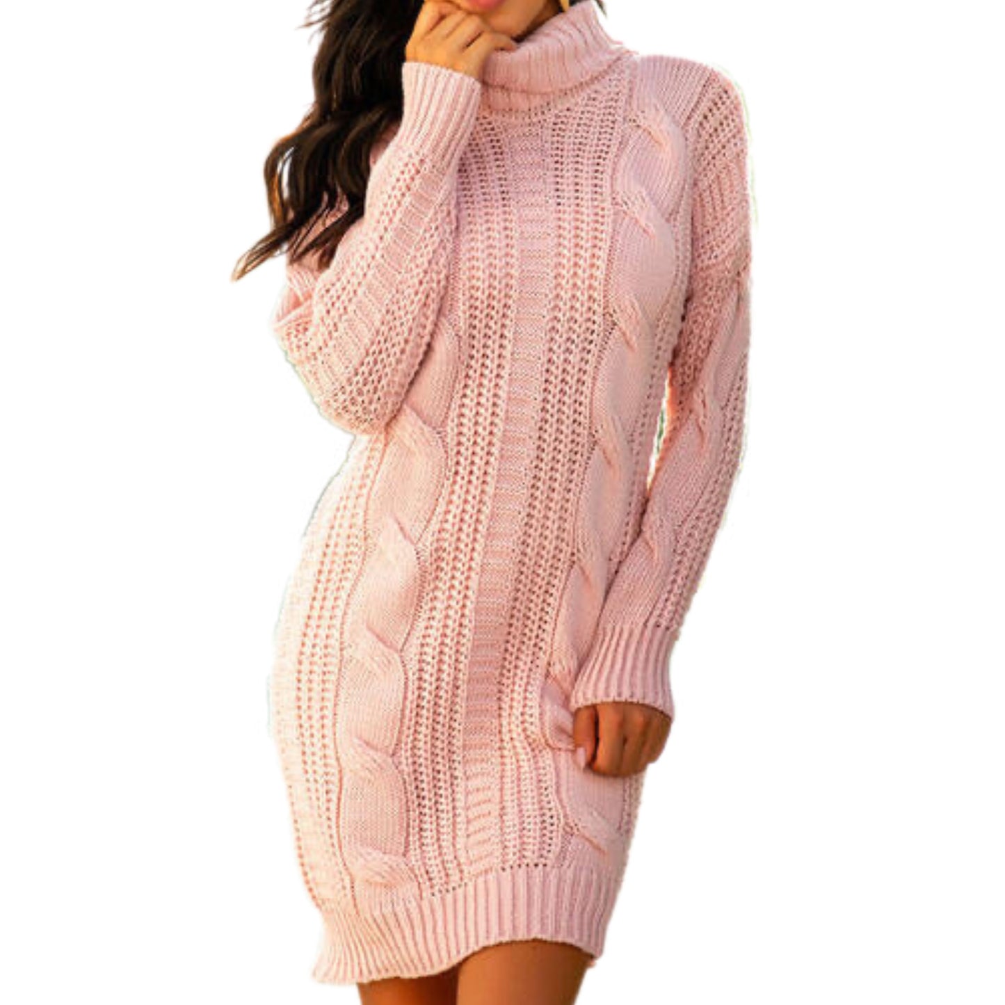 Turtleneck Ribbed Sweater Dress
