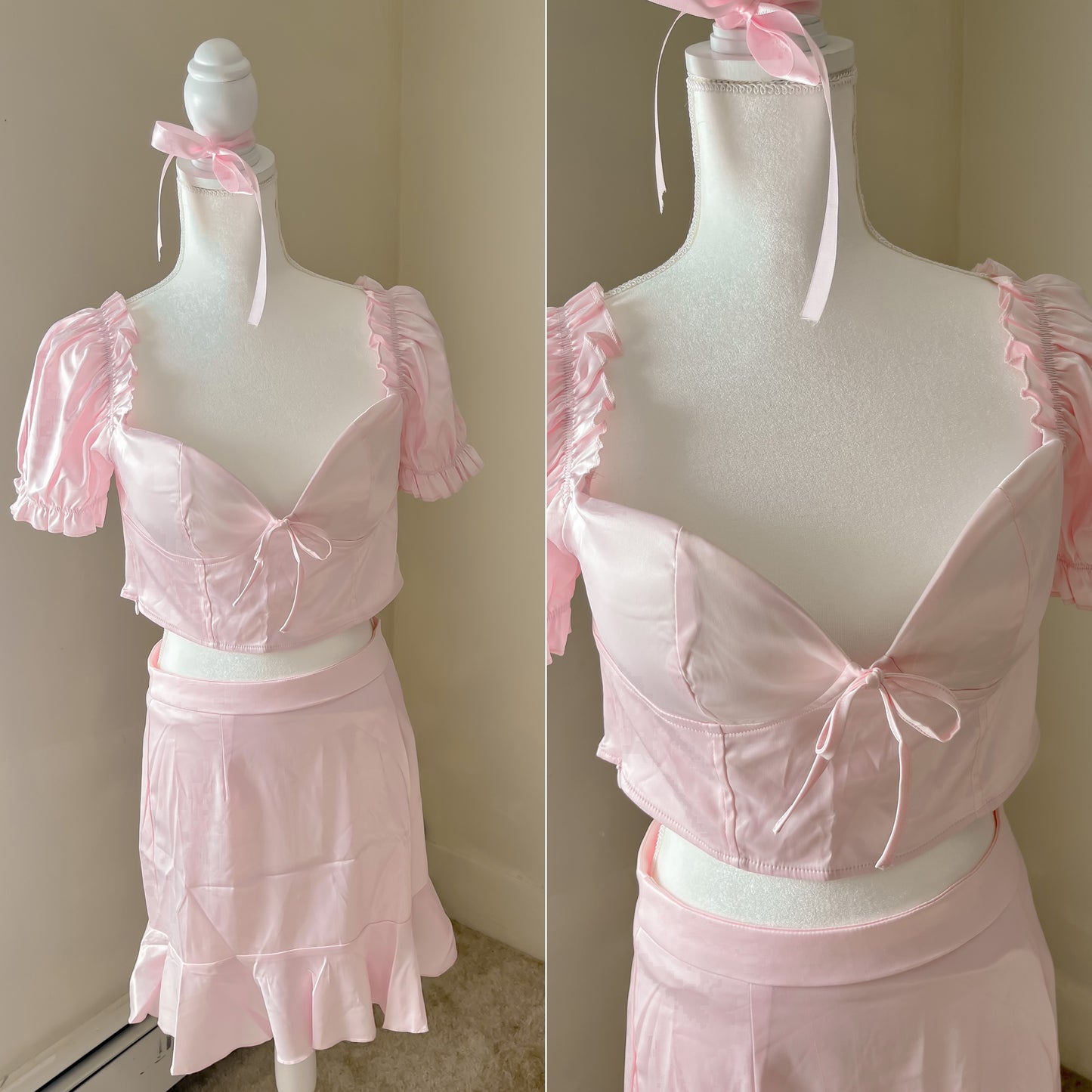 Satin Pink Two Piece Skirt & Top