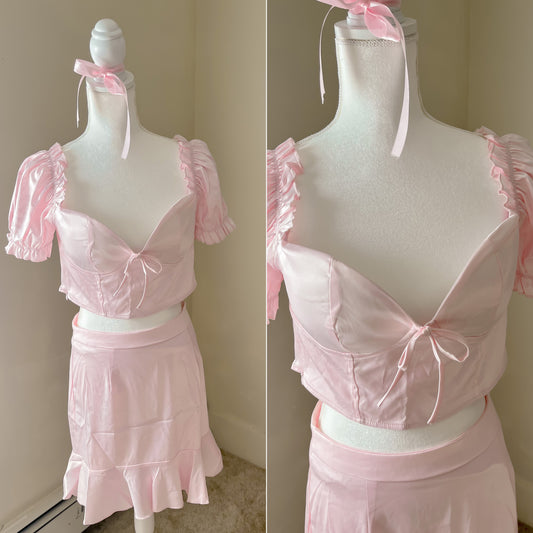Satin Pink Two Piece Skirt & Top