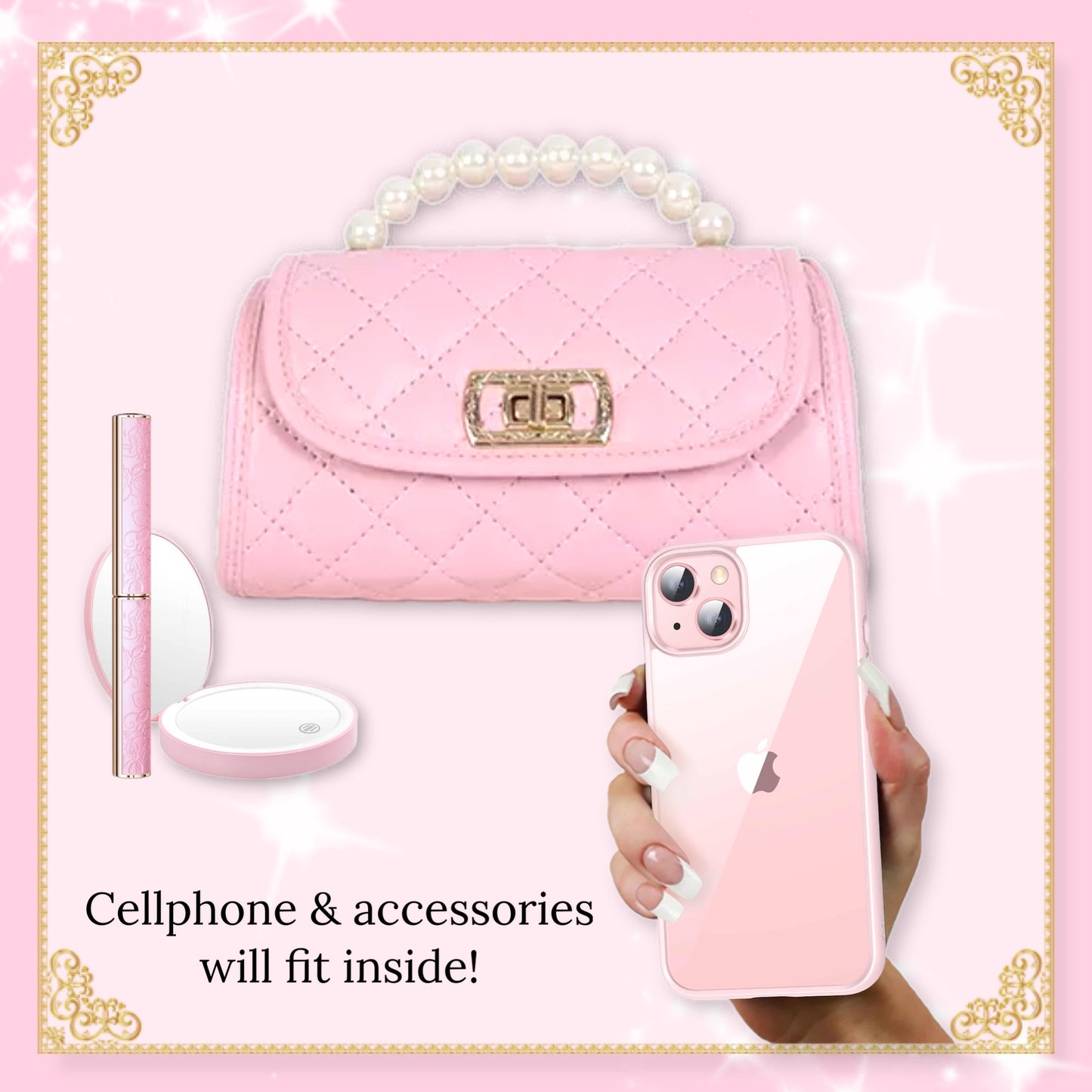 Pearl Handle Pink Purse