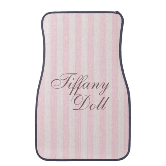 Your Name Pink Stripe Car Mats (Set of 2) light pink