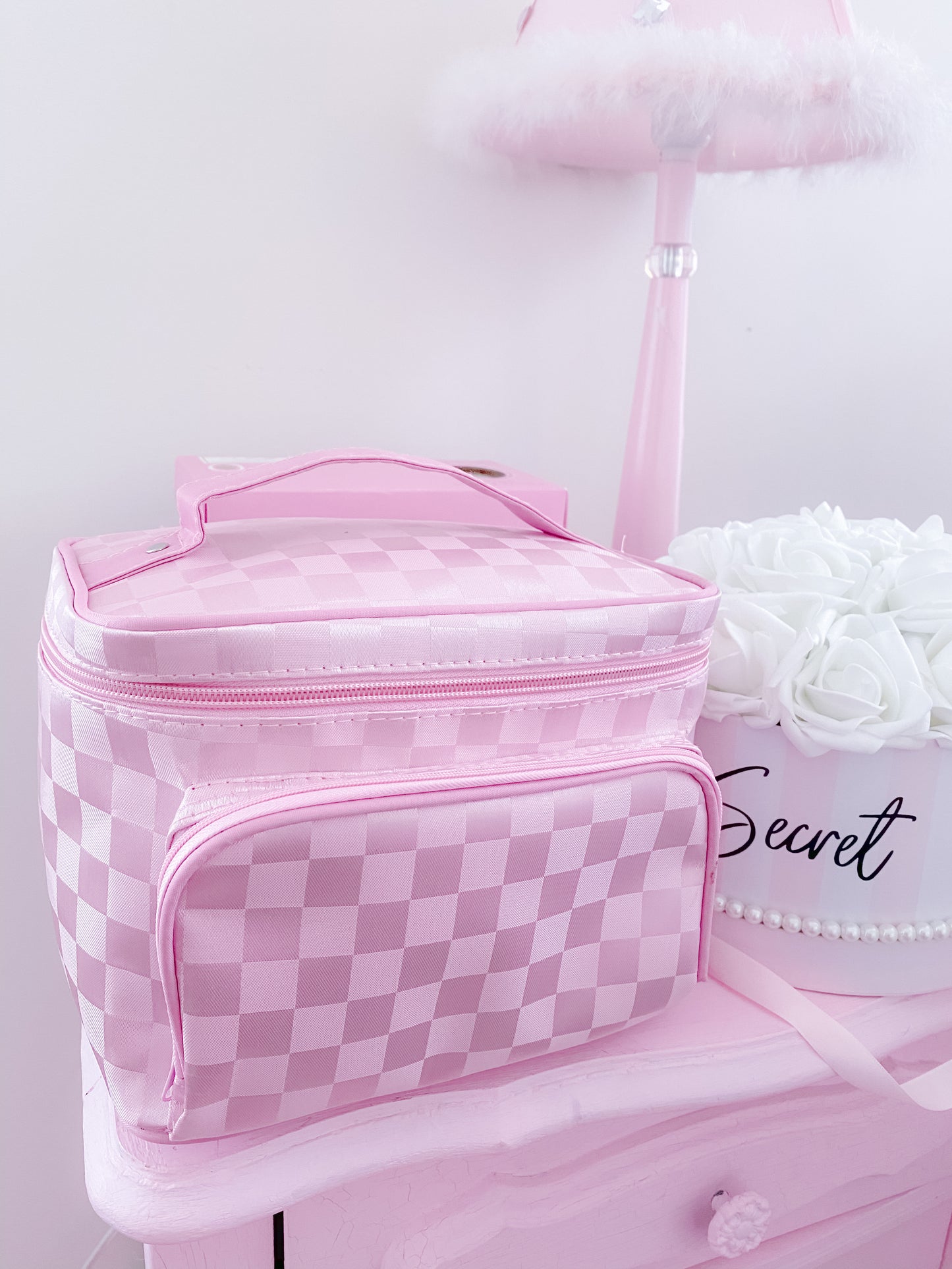 Pink Damier Makeup Organizer Bag