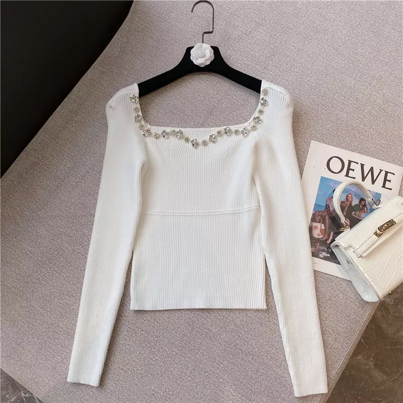 Sweet Crystal Rose Top - White