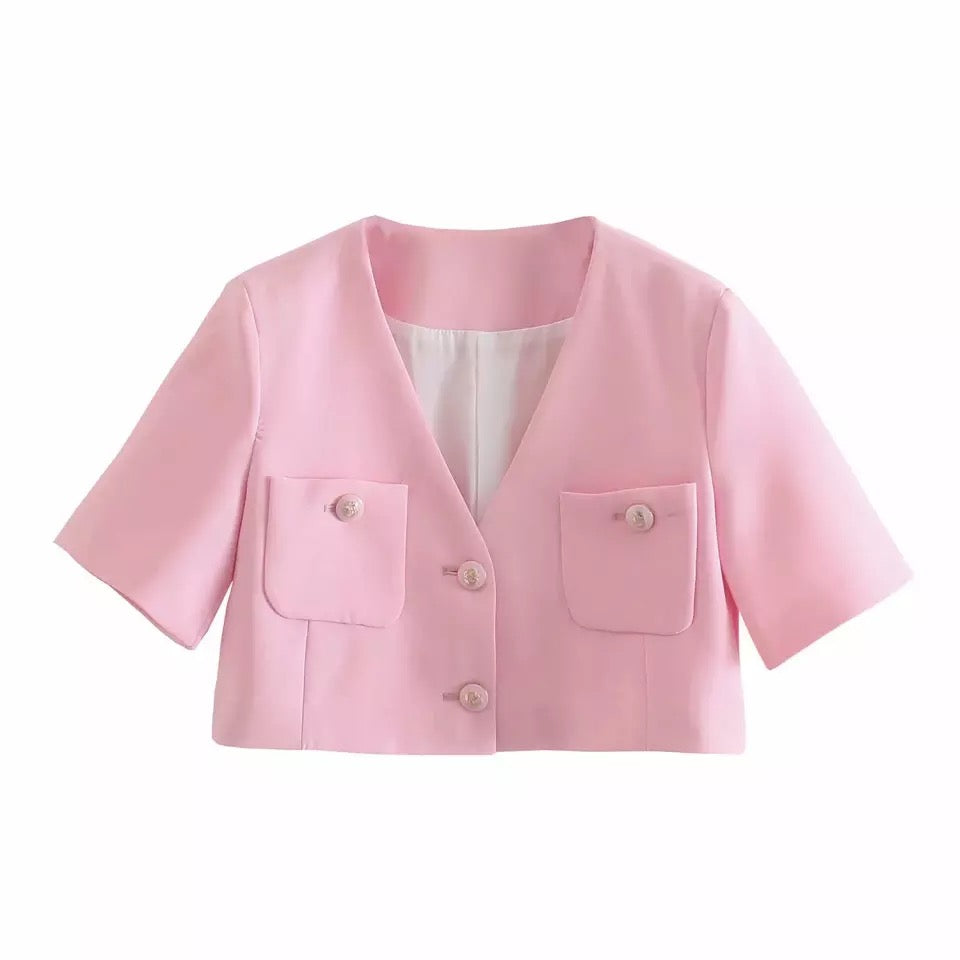 Pretty Woman In Pink Blazer Set