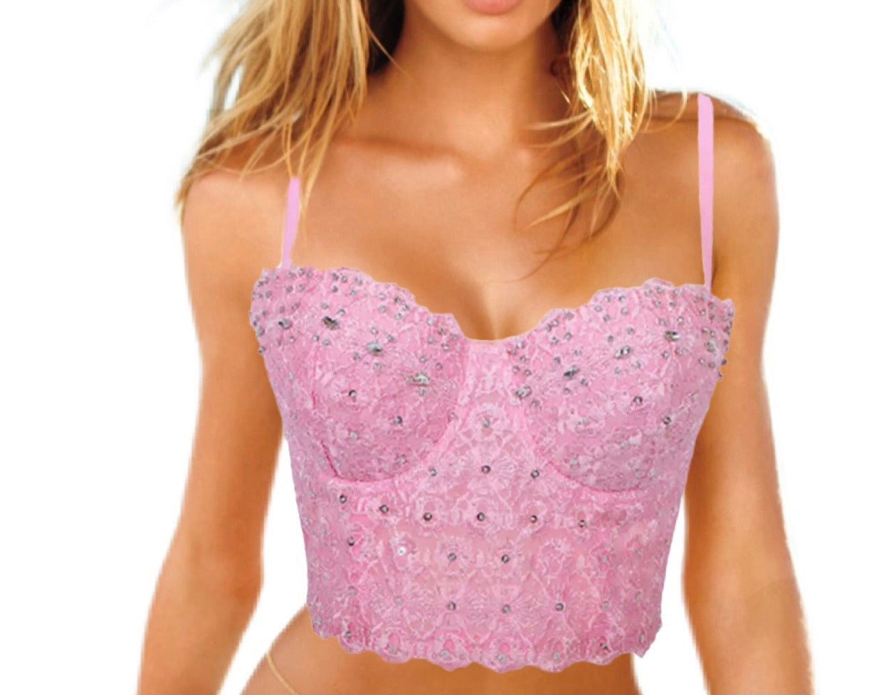 Love Me in Lace & Diamonds Pink Crop Top