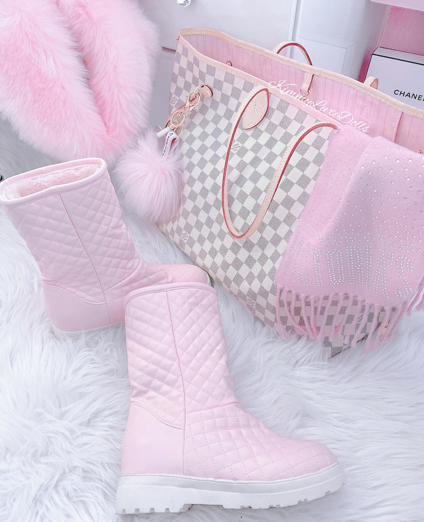 Quilted baby pink Snow Boots
