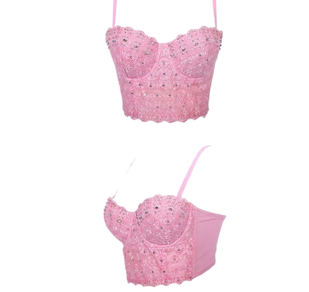 Love Me in Lace & Diamonds Pink Crop Top