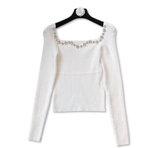 Sweet Crystal Rose Top - White