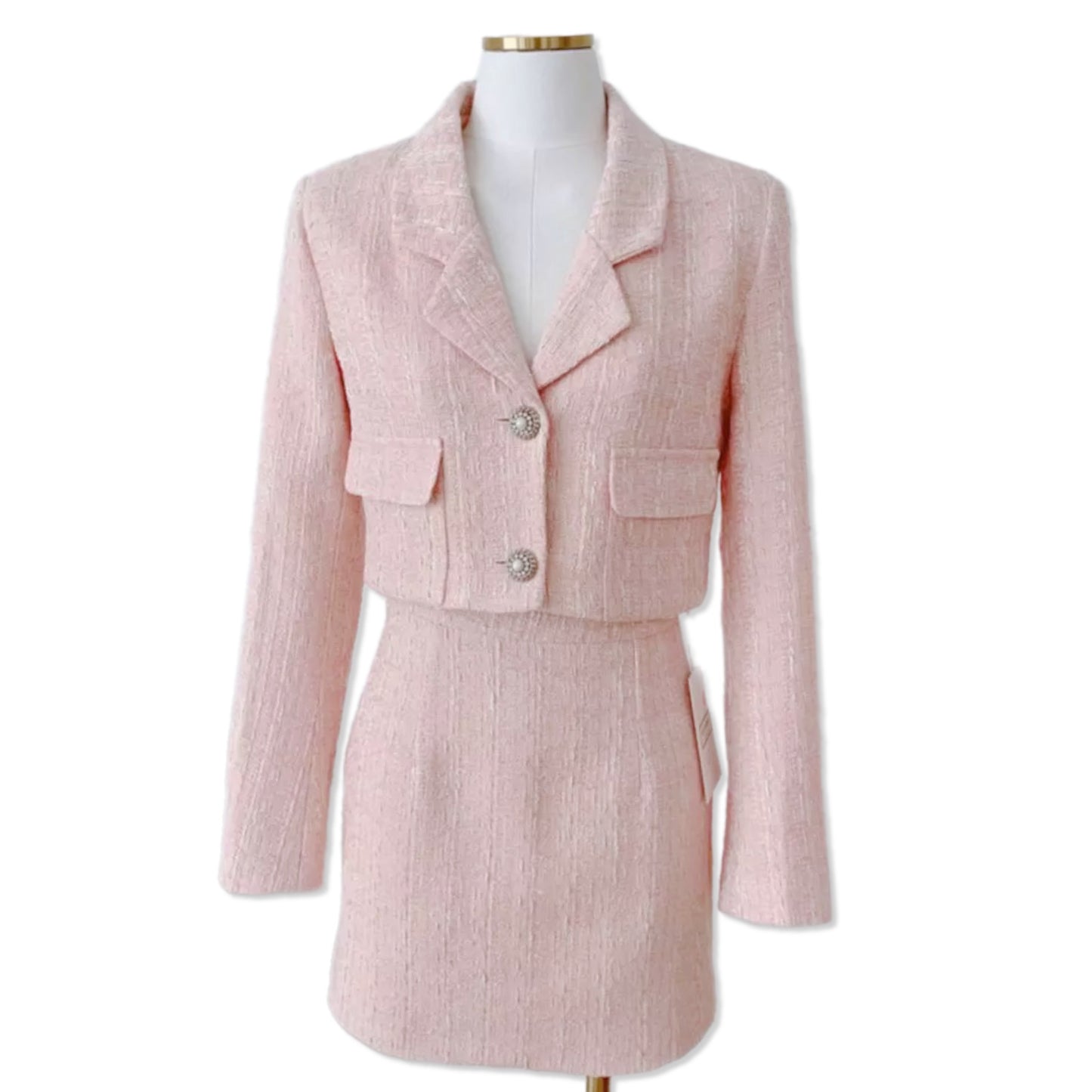 Soft Pink Tweed Skirt Set