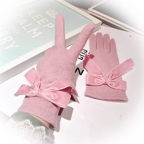 Lovely Pink Bow Cashmere Gloves
