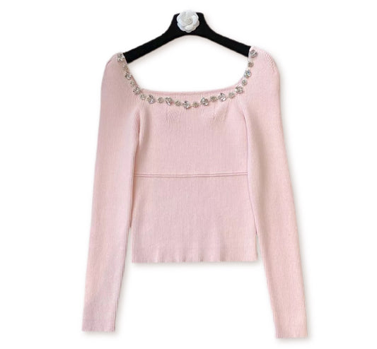 Sweet Crystal Rose Top - Powder Pink