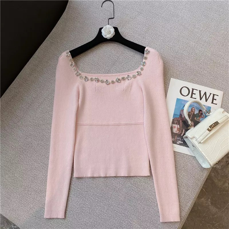 Sweet Crystal Rose Top - Powder Pink