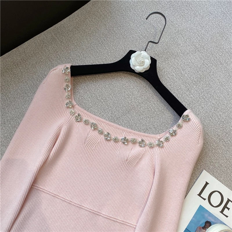 Sweet Crystal Rose Top - Powder Pink