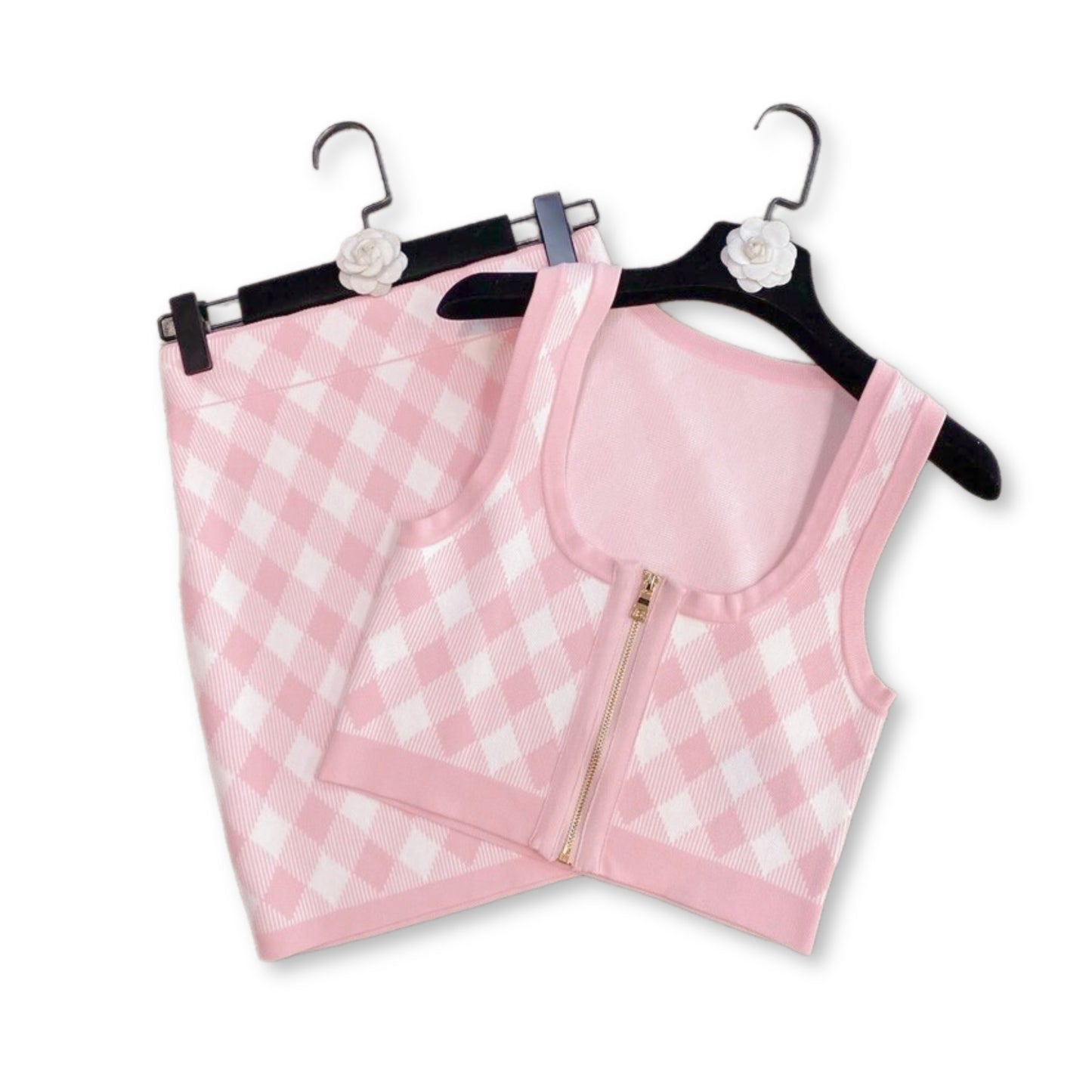 Pink Plaid Skirt Set ( 2 piece set )