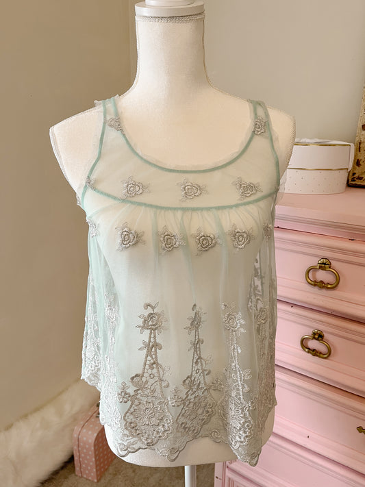 Abercrombie Rosy Lace Top Cinderella Blue size small