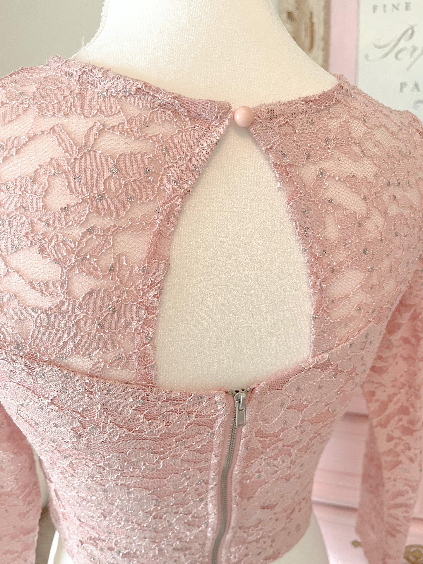 Pink Lace Sparkle Crop Top size extra small