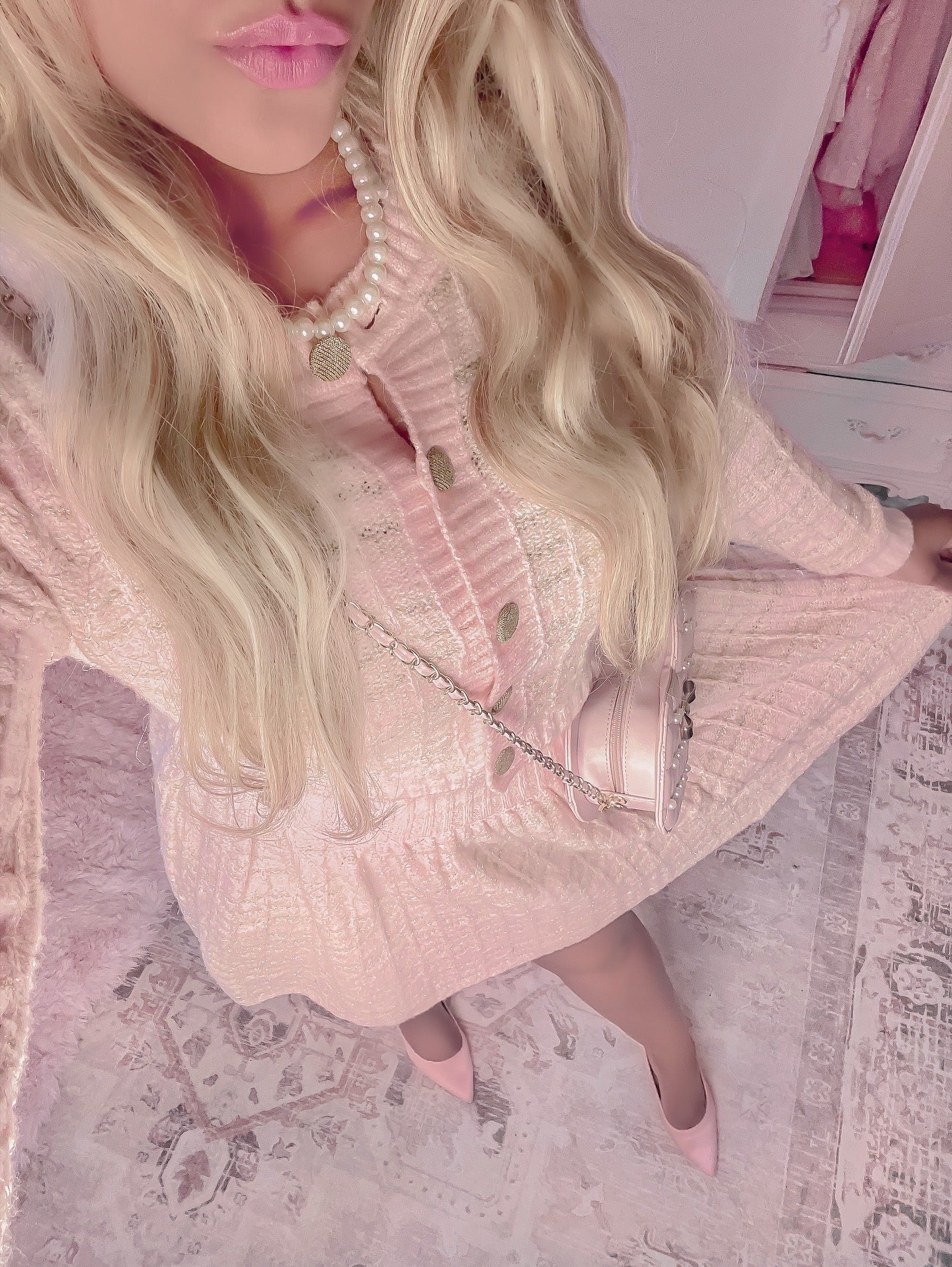 When In London Pink Tweed Skirt Set