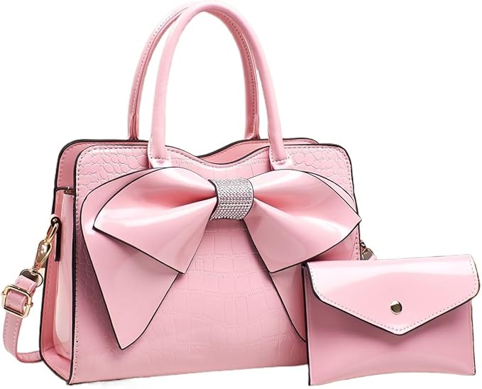 Patent Pink Bow Purse Set