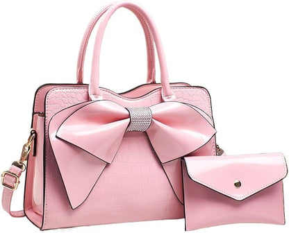 Patent Pink Bow Purse Set