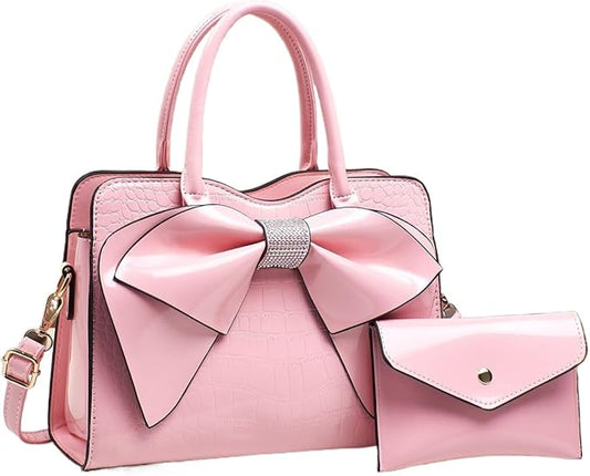 Patent Pink Bow Purse Set