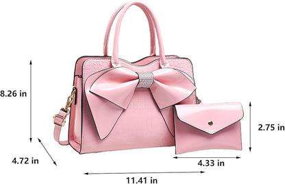 Patent Pink Bow Purse Set