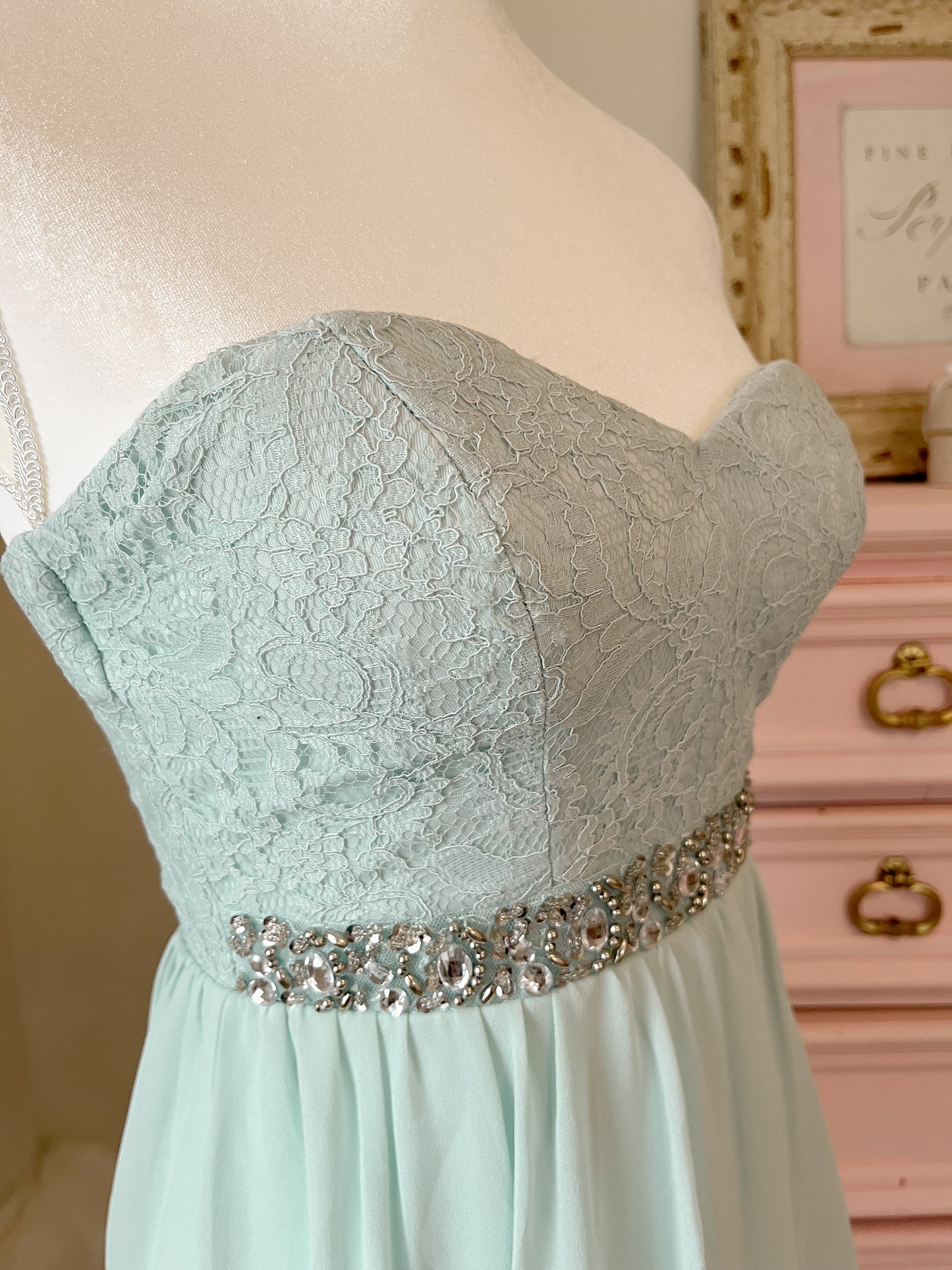 Tiffany Blue Lace & Crystal Princess Dress size small USA 3