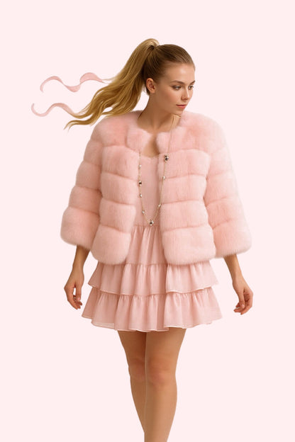 Baby pink faux fur coat