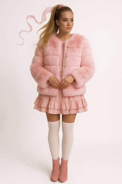 Baby pink faux fur coat