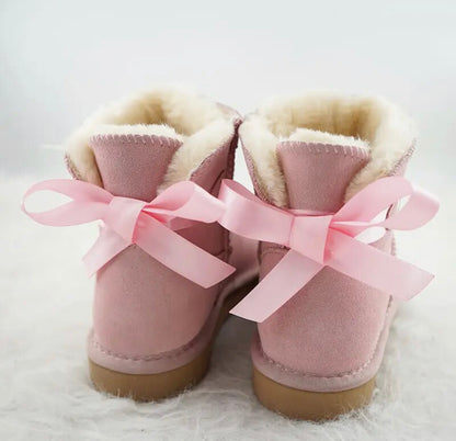 Bow Tied Pink Snow Boots