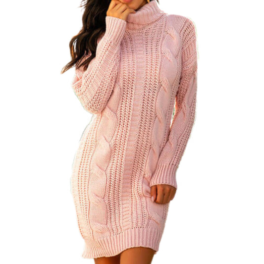 Turtleneck Ribbed Sweater Dress