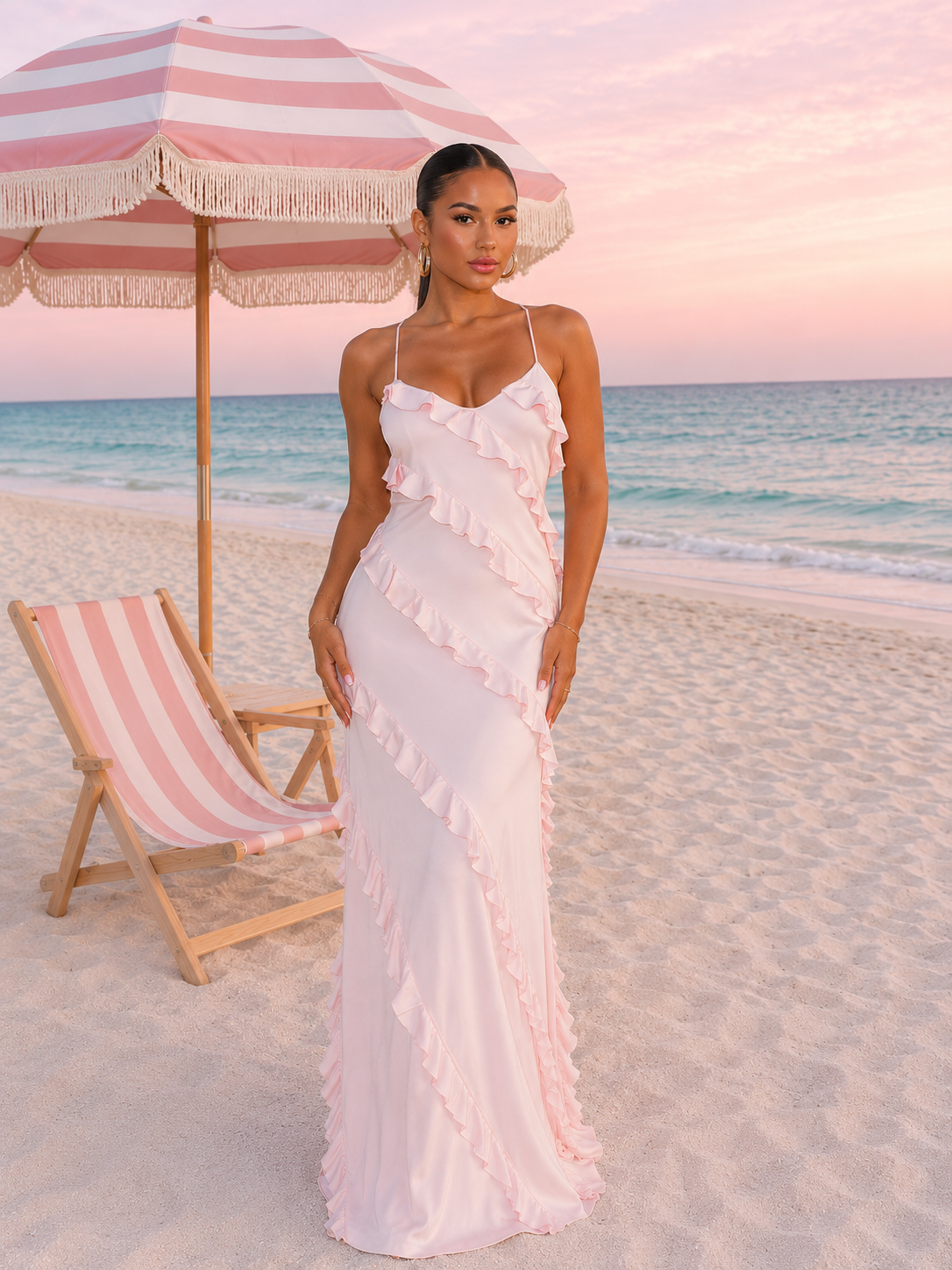 Ruffled Spaghetti Strap Maxi Dress