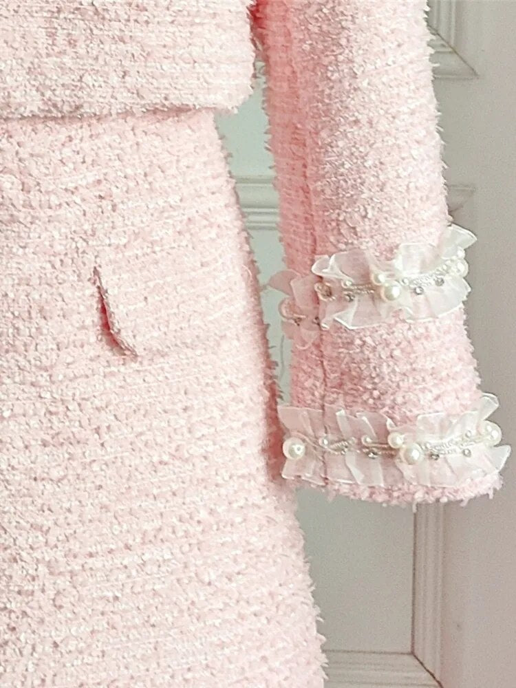 London Light Pink Tweed Set Coat and Skirt