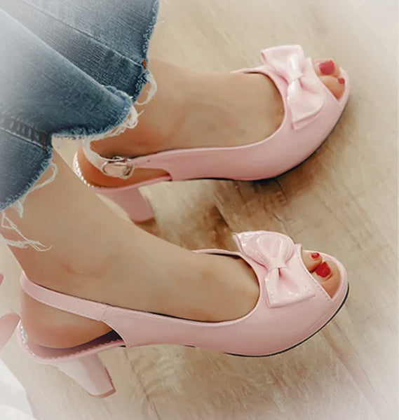Patent Baby Pink Bow heels