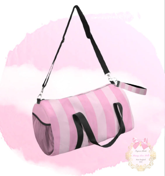 Pink Stripe Duffle Bag & Keychain Set