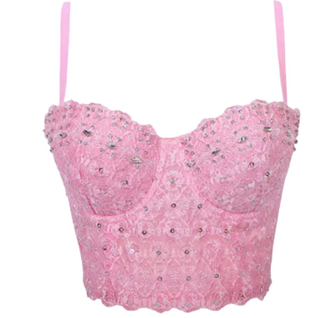 Love Me in Lace & Diamonds Pink Crop Top