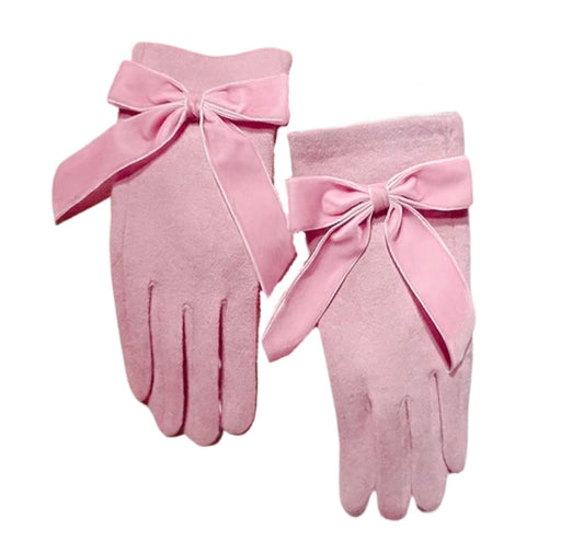 Lovely Pink Bow Cashmere Gloves