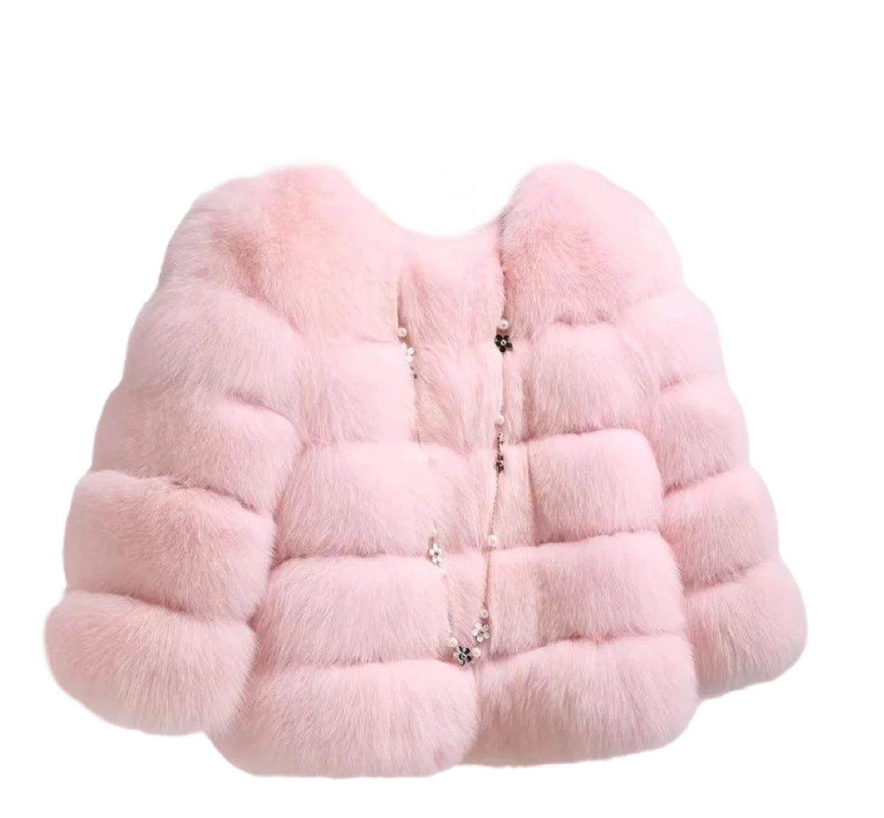 Baby pink faux fur coat