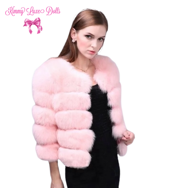 Baby pink faux fur coat