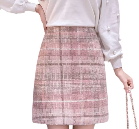 Plaid Pink Tweed Skirt