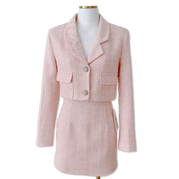 Soft Pink Tweed Skirt Set