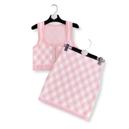 Pink Plaid Skirt Set ( 2 piece set )