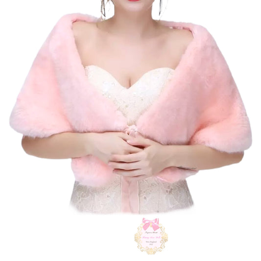 Princess Bow Faux Fur Shawl (pink)