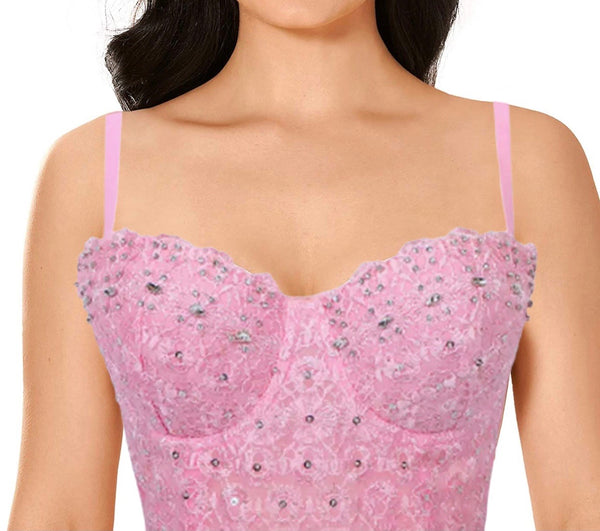 Love Me in Lace & Diamonds Pink Crop Top